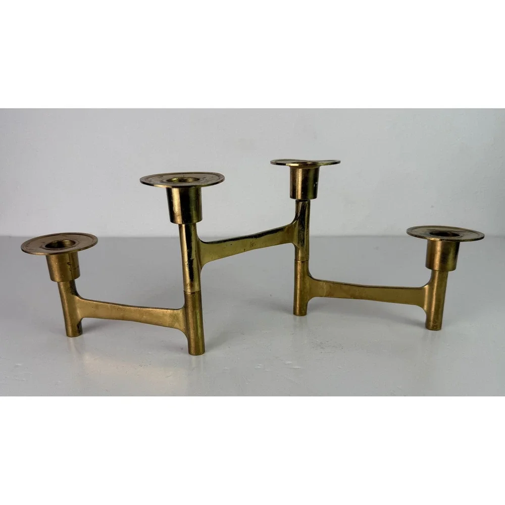 Vtg Brutalist Mid-Century Modern Folding Brass 4 Candle Holder Candelabra MCM